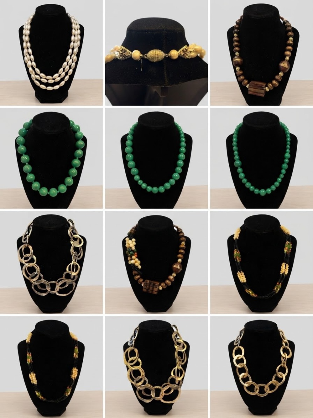 Vintage Statement Necklace Bundle Set of 8 | Pearl, Glass, Metal, Stone